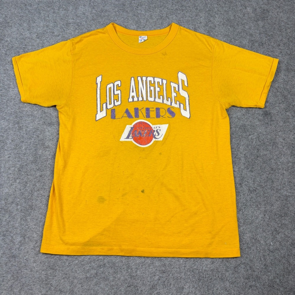 80s LA Lakers Champion T Shirt‎ Mens Large Gold Los Angeles Vintage Graphic NBA